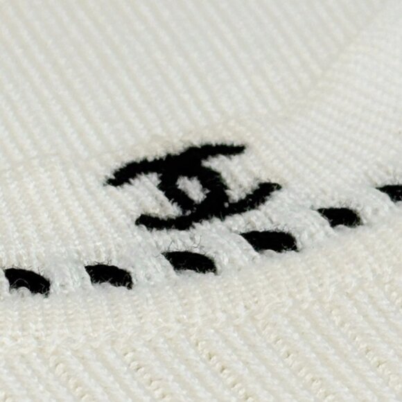 CHANEL Vintage 96P CC Mark Logo Knit Tank Top #42 White Black Cotton [106470] - Picture 10 of 14